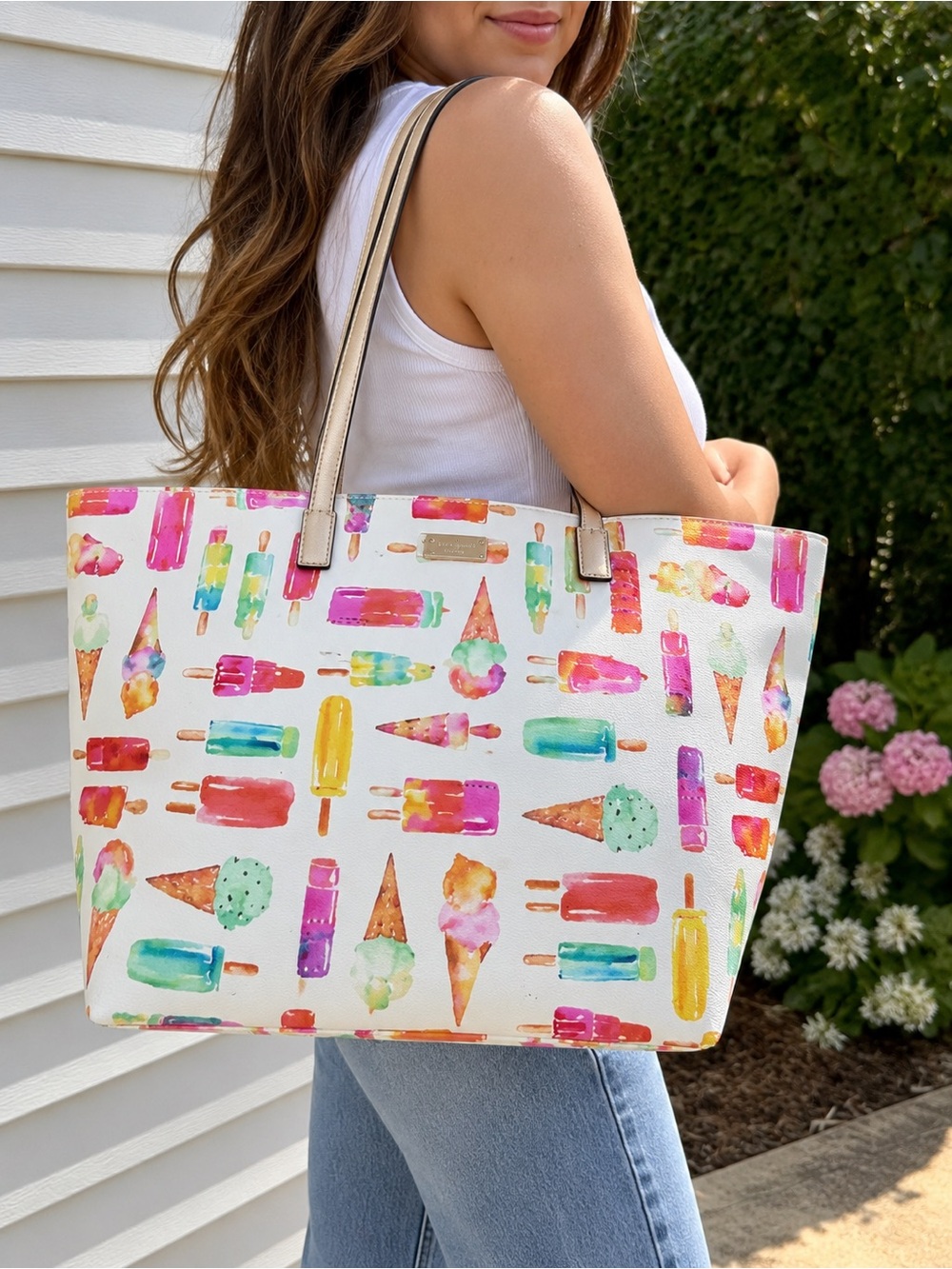 Kate Spade Flavor of the Month Ice Cream Print Large Tote Bag Multicolor